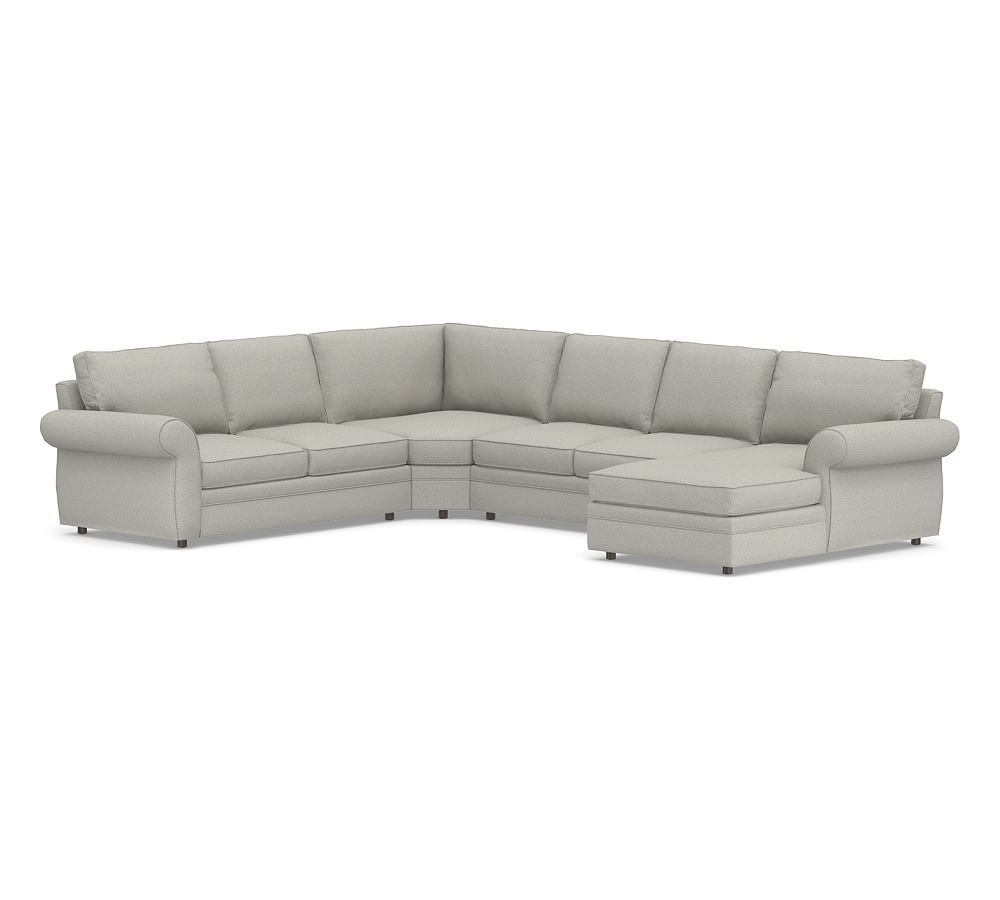 Pearce Roll Arm Upholstered Left Arm 4-Piece Chaise Sectional with Wedge, Down Blend Wrapped Cushions, Performance Boucle Pebble - Image 0