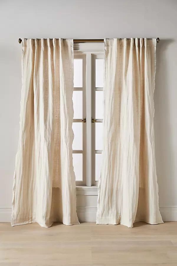 Amande Linen Cotton Curtain With Striped Trim - Image 0