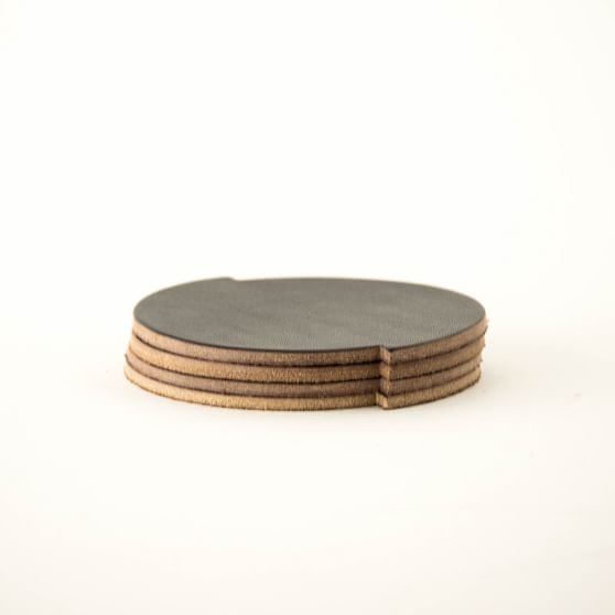 Split Circle Leather Coasters, Set of 4, Dark Brown - Image 0