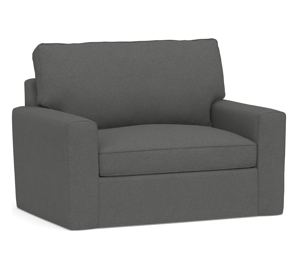 Pearce Square Arm Slipcovered Twin Sleeper Sofa, Polyester Wrapped Cushions, Park Weave Charcoal - Image 0
