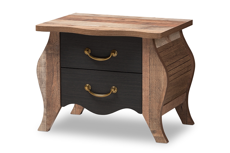 Romilly Country Cottage Farmhouse Black and Oak-Finished Wood 2-Drawer Nightstand - Image 1
