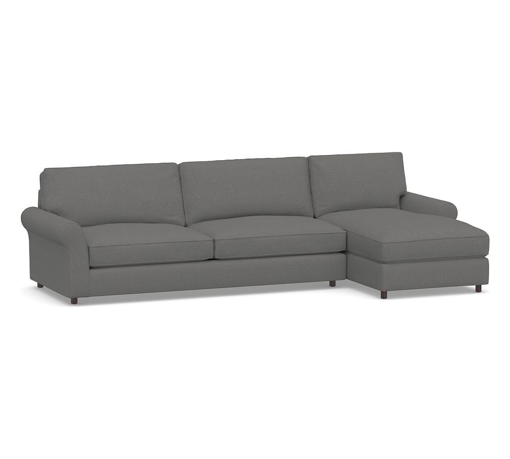 PB Comfort Roll Arm Upholstered Left Arm Sofa with Chaise Sectional, Box Edge Memory Foam Cushions, Performance Brushed Basketweave Slate - Image 0