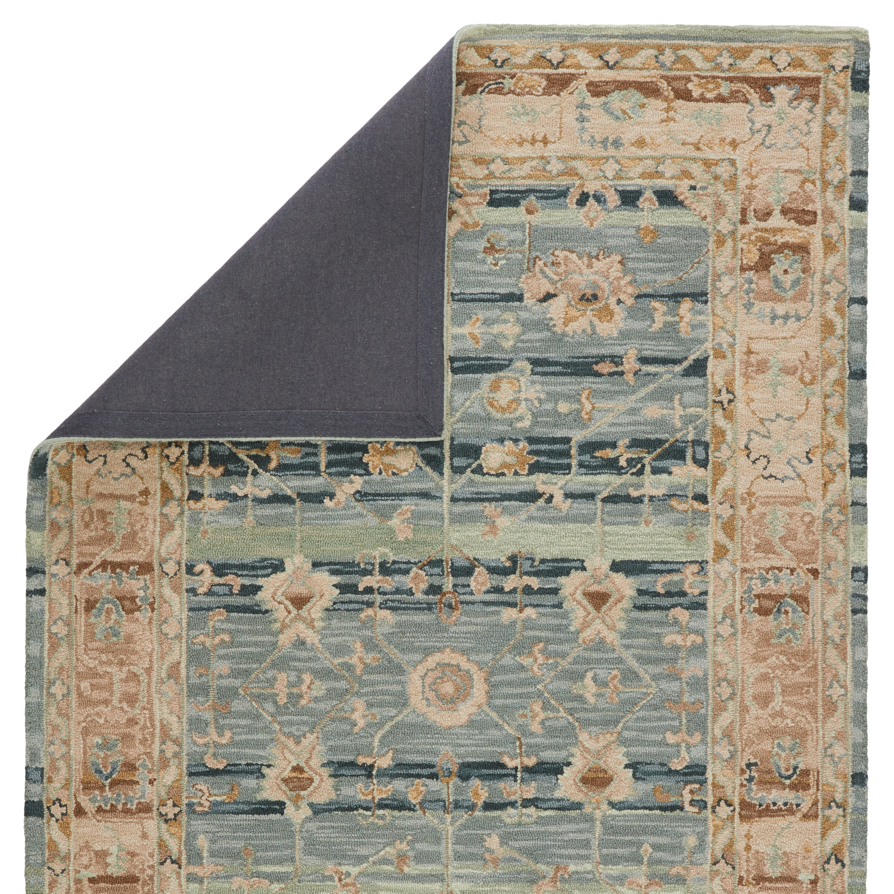 Label J Jensine COM08 Handmade Oriental Green and Tan Area Rug (6'x9') - Image 2