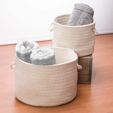 Natural Wool Basket, Dark Gray, Medium, 16"D x 12"H - Image 1