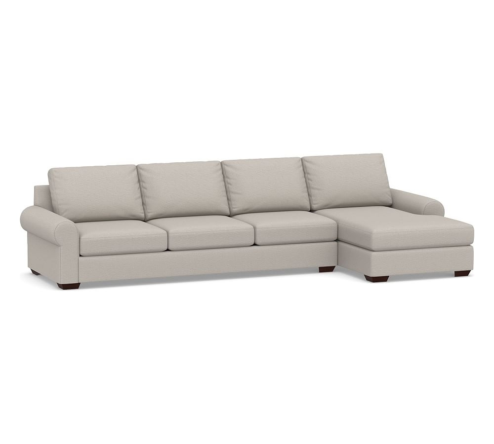 Big Sur Roll Arm Upholstered Left Arm Grand Sofa with Chaise Sectional, Down Blend Wrapped Cushions, Chunky Basketweave Stone - Image 0