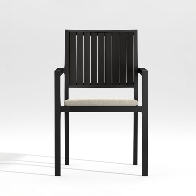Alfresco Black Outdoor Dining Armchair with Silver Sunbrella ® Cushion - Image 0