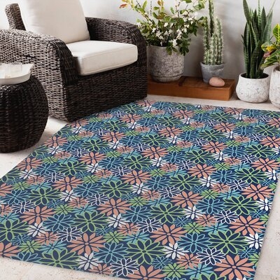 BEATNIK FLORAL NAVY Outdoor Rug By Becky Bailey - Image 0