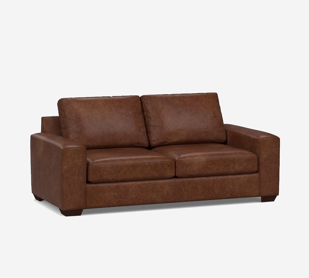 Big Sur Square Arm Leather Sofa, Down Blend Wrapped Cushions, Nubuck Coffee - Image 0