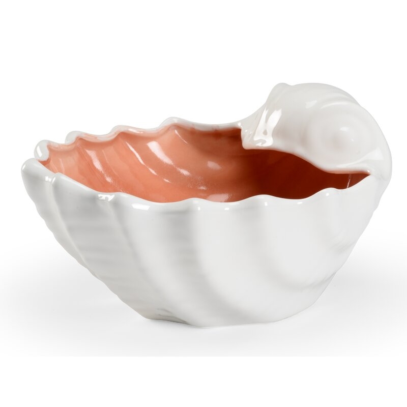 Wildwood Sanibel Ceramic Abstract Decorative Bowl in White/Coral Glaze - Image 0