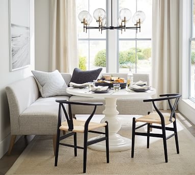 Modular Upholstered Banquette Set, Tuscan Chestnut Leg, Brushed Crossweave Light Gray - Image 1