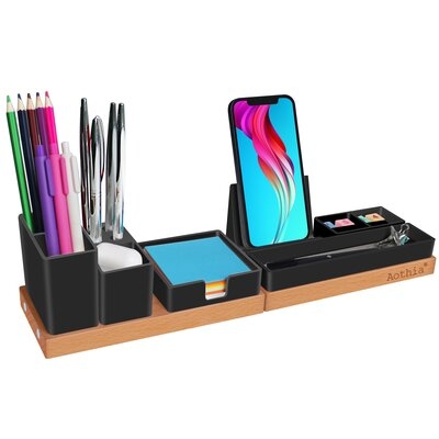 Aothia 6 Piece Desk Organizer, Office Accessories Storage With Adjustable Magnetic Pencil Cup, Pen Holder, Phone Stand, Sticky Note Tray, School Supplies Caddy, Desktop Organization - Image 0