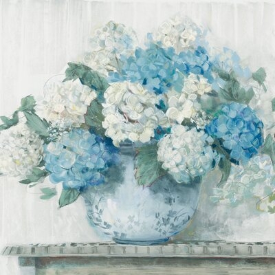 Blue Hydrangea Cottage by Carol Rowan - Wrapped Canvas Painting Print - Image 0