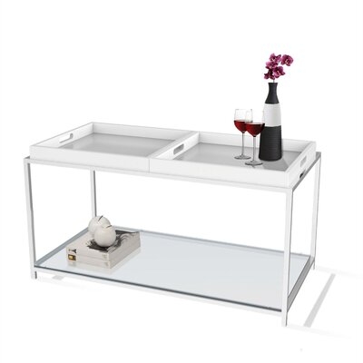 Modern Chrome Metal Coffee Table With 2 White Removable Trays - Image 0