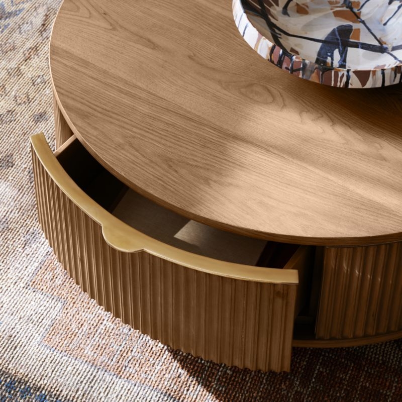Davison 40" Round Fluted Oak Coffee Table - Image 4
