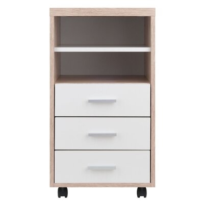 Kamrar Mobile Storage Cabinet, 3 Drawers, 2 Shelves, Reclaimed Wood/White Finish - Image 0