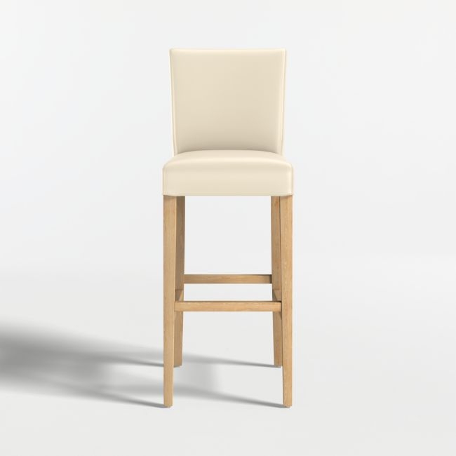 Lowe Ivory Leather Bar Stool with Natural Wood Legs - Image 0