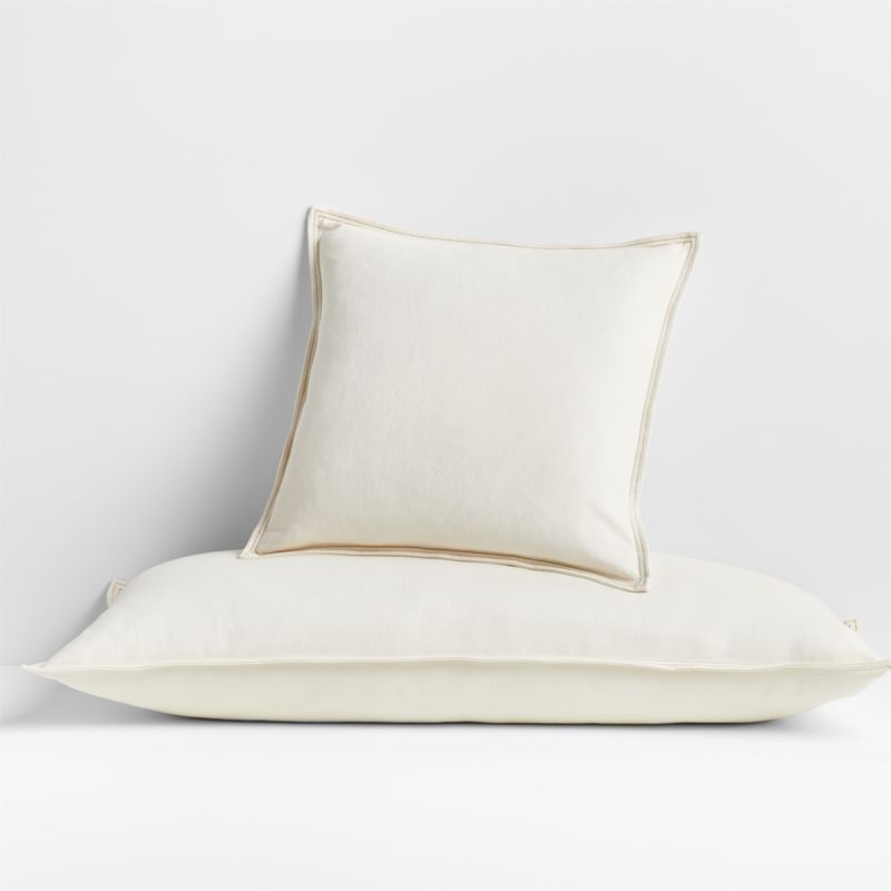 Blanca Denim Pillow Cover with Feather-Down Insert, White, 18" x 18" - Image 2