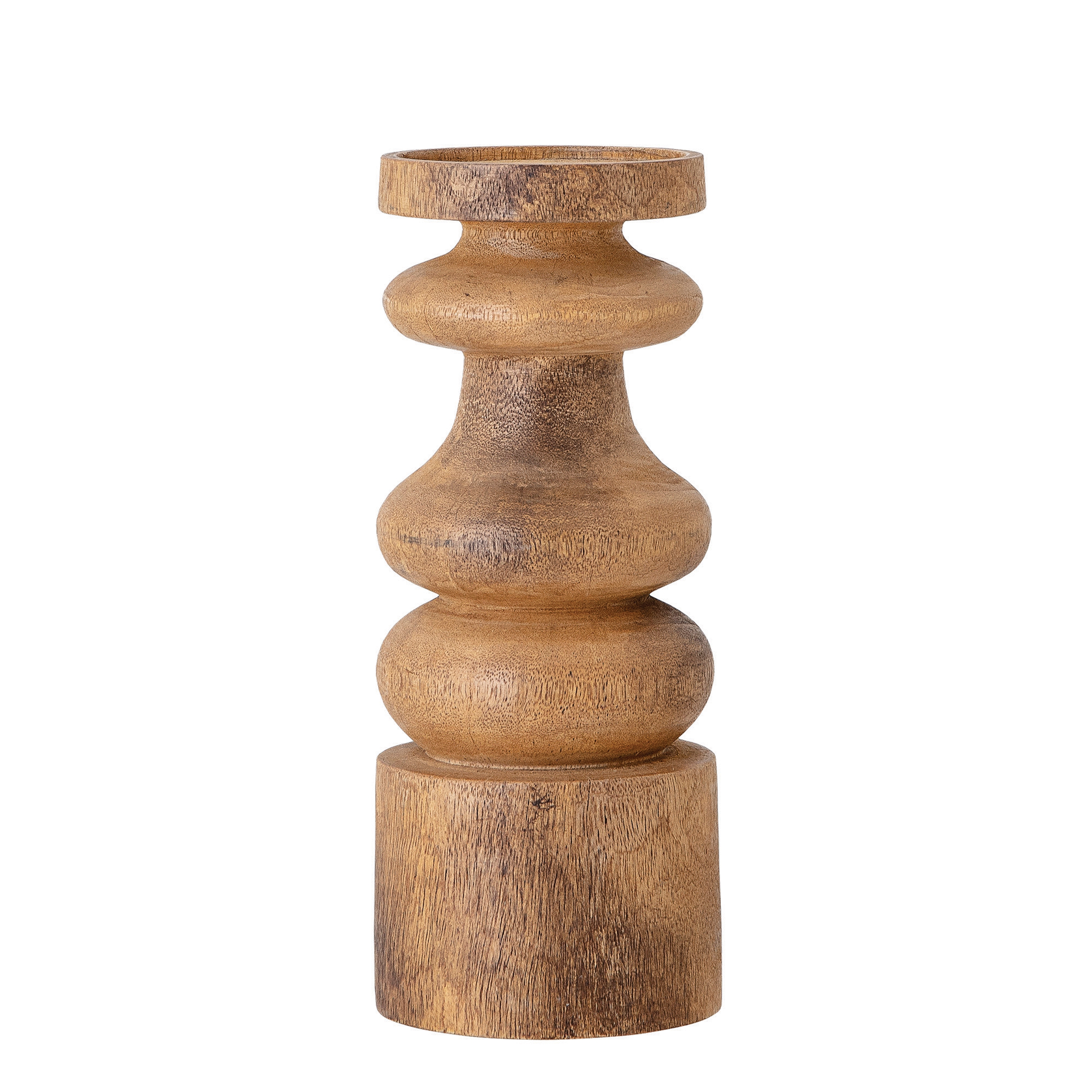 12"H Carved Mango Wood Candleholder (Holds 4" Pillar Candle) - Image 0