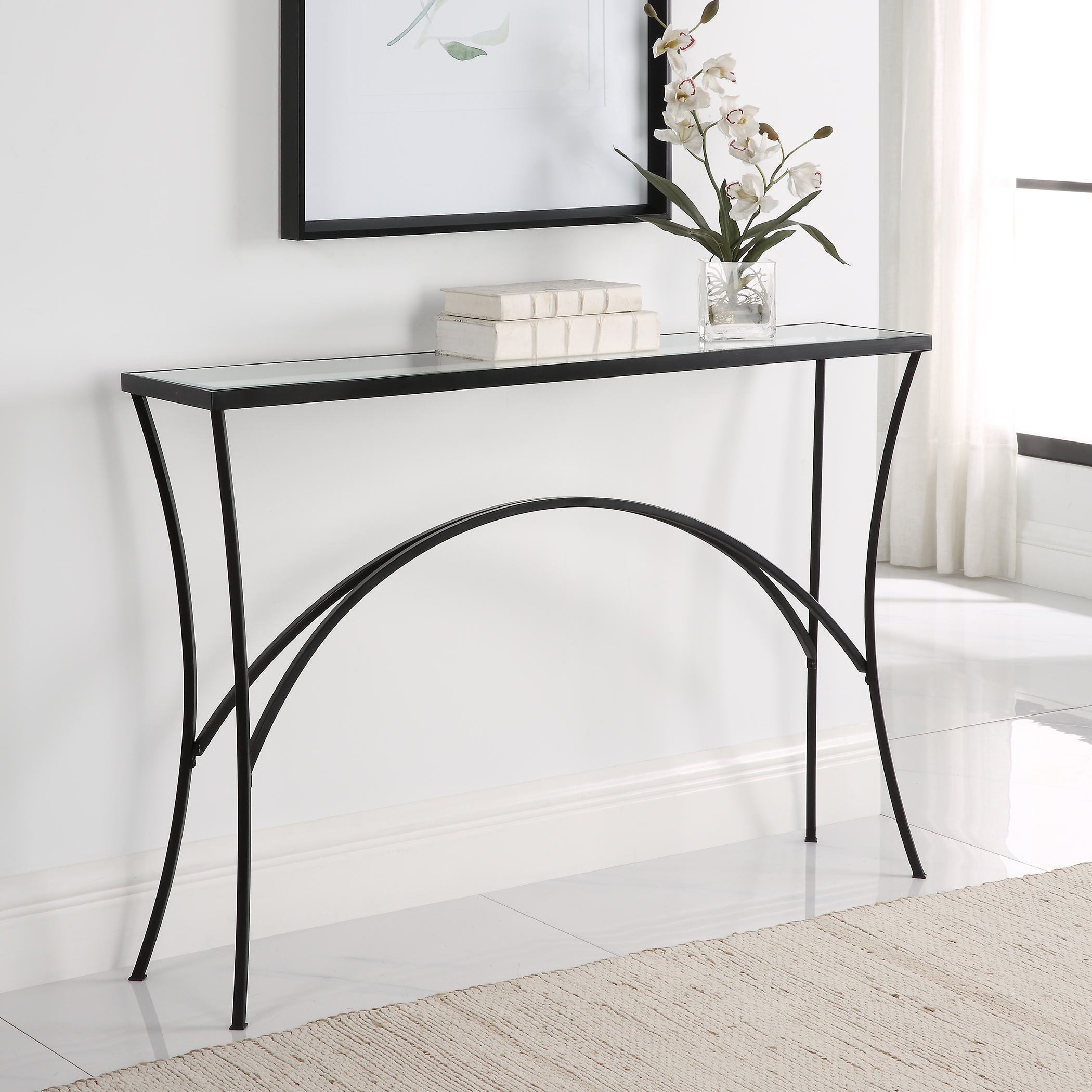 Alayna Black Metal & Glass Console Table - Image 2