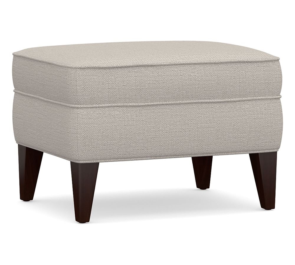 Marcel Upholstered Ottoman, Polyester Wrapped Cushions, Chunky Basketweave Stone - Image 0