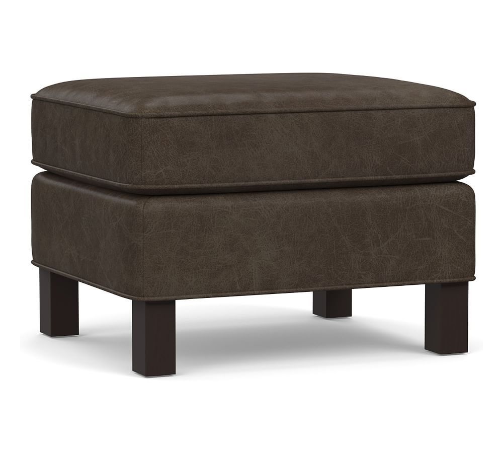 Tyler Leather Ottoman without Nailheads, Polyester Wrapped Cushions, Statesville Wolf Gray - Image 0