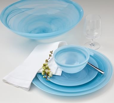 Alabaster Glass Dinner Plates, Set of 4 - Aqua - Image 1