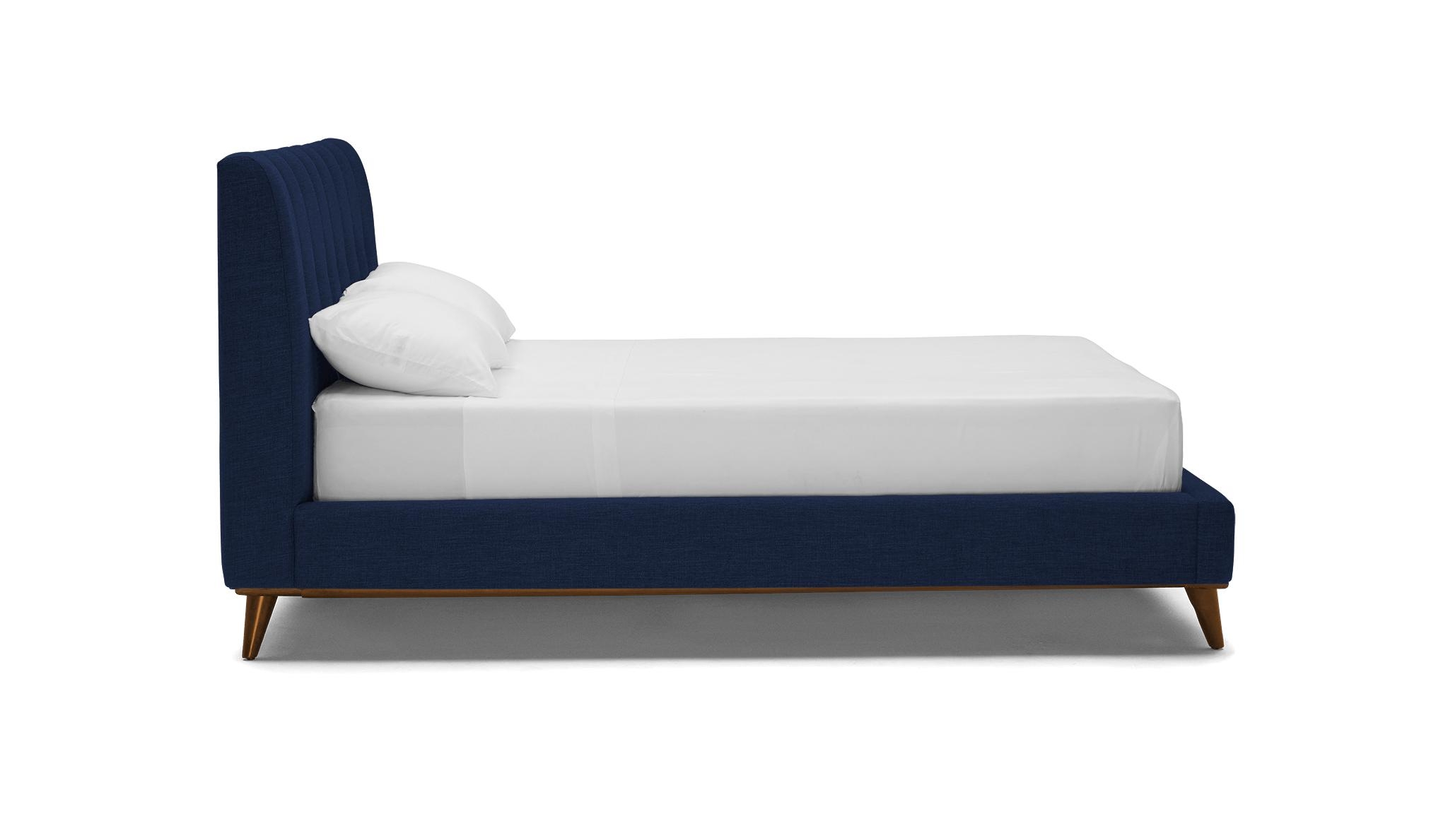 Blue Hughes Mid Century Modern Bed - Royale Cobalt - Mocha - Eastern King - Image 2