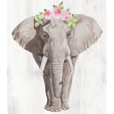 Elephant With Flower Crown - Wrapped Canvas Painting Print - Image 0