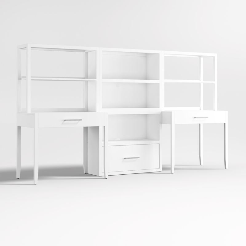 Ever Simple Set of 2 Modular White Wood Kids Desks with Drawer Bookcase - Image 6