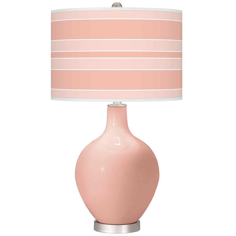 Color Plus Ovo 28 1/2" High Bold Stripe Shade Rustique Pink Table Lamp - Image 0