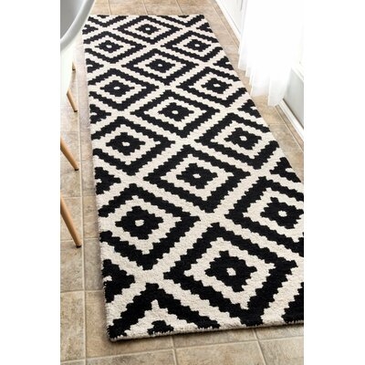 Stach Geometric Handmade Tufted Wool Black/Cream Area Rug - Image 0