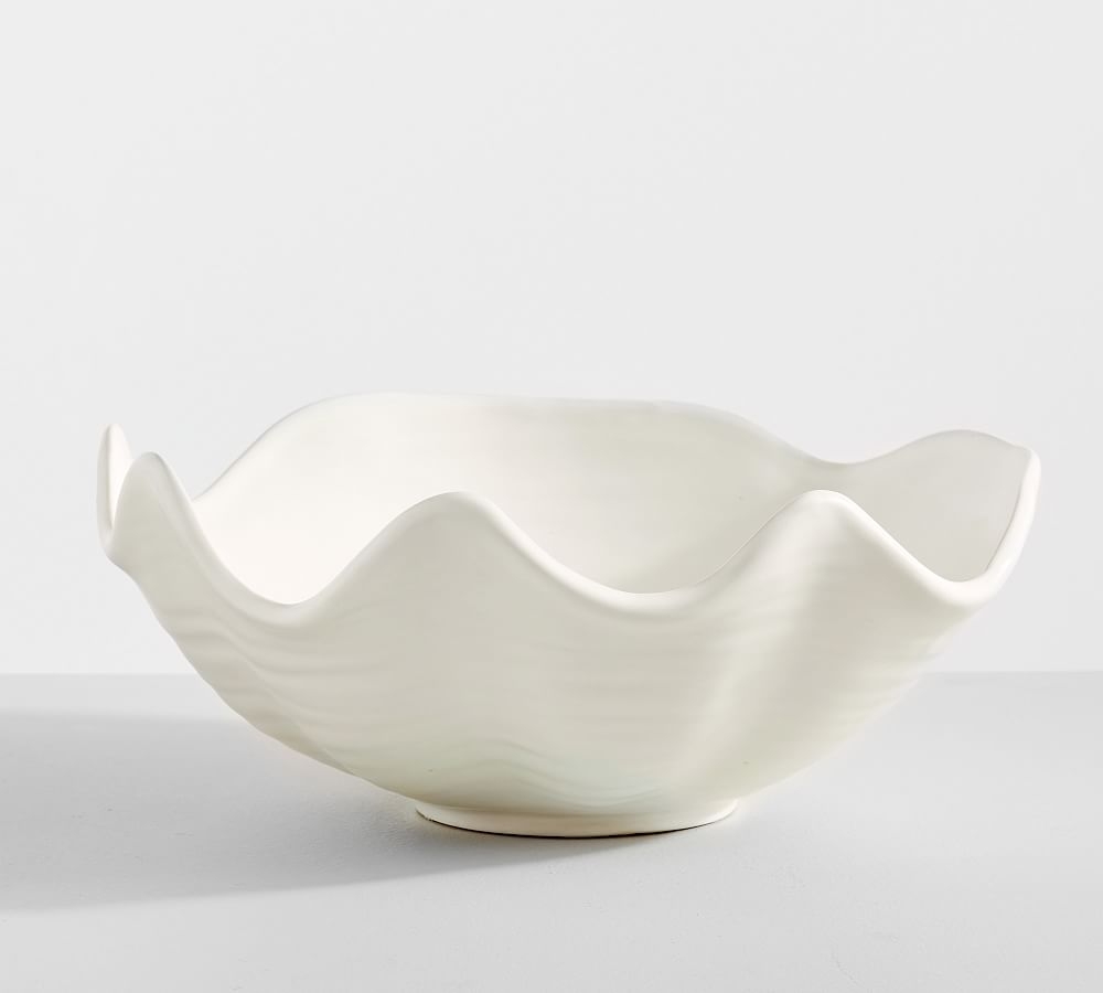 Handcrafted Ceramic Clam Bowl,White - Image 0