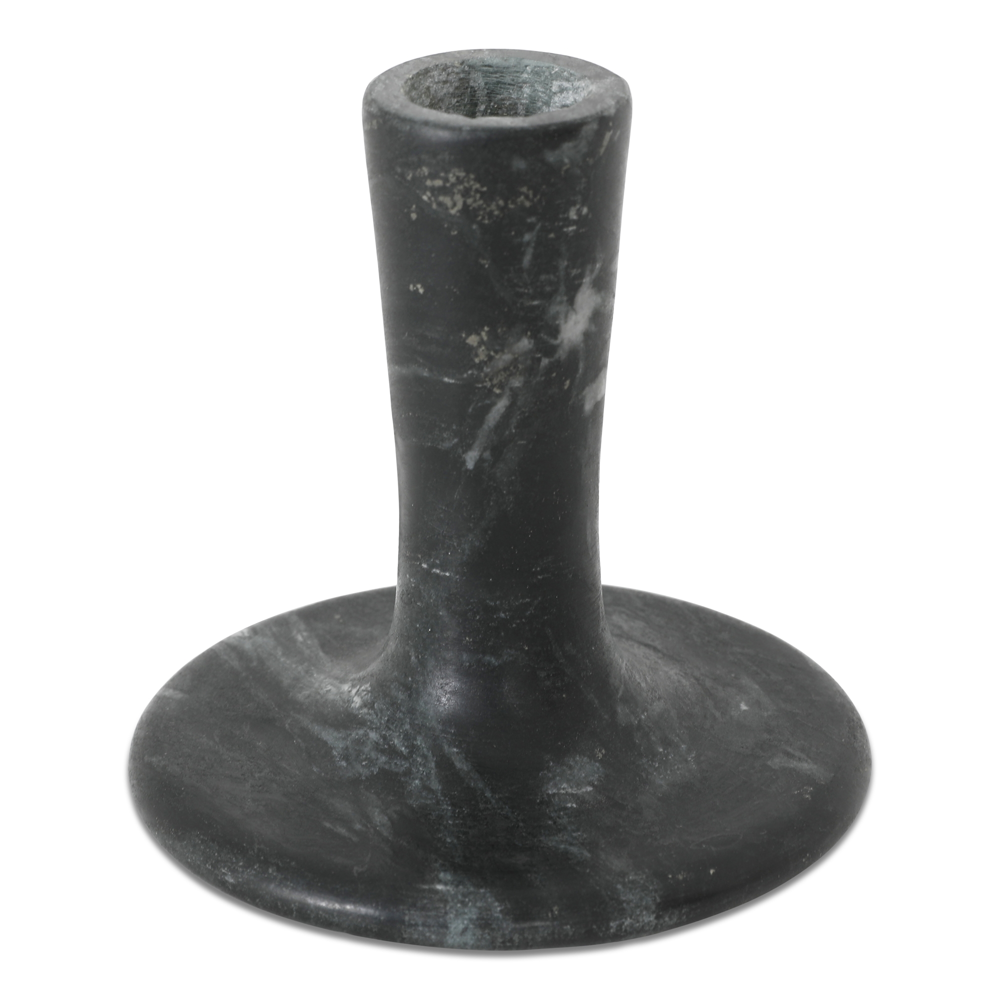 East Short Candle Holder Black Veined Marble - Image 0