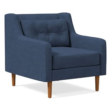 Crosby Armchair, Performance Yarn Dyed Linen Weave, French Blue, Pecan - Image 0