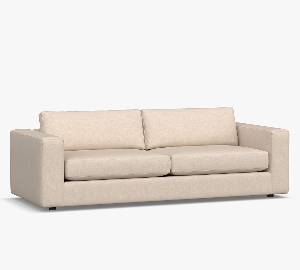 Carmel Square Arm Upholstered Grand Sofa 98.5", Down Blend Wrapped Cushions, Basketweave Slub Ash - Image 1