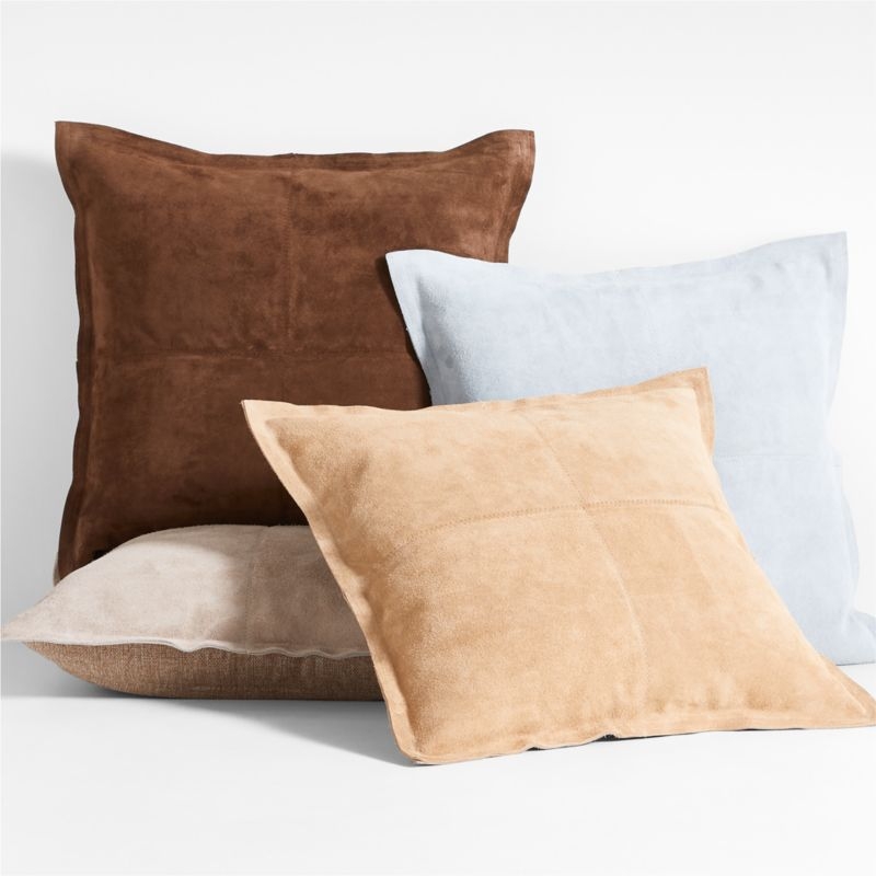 Hyde Pieced Suede 23x23 Camel Tan Throw Pillow with Feather Insert - Image 1