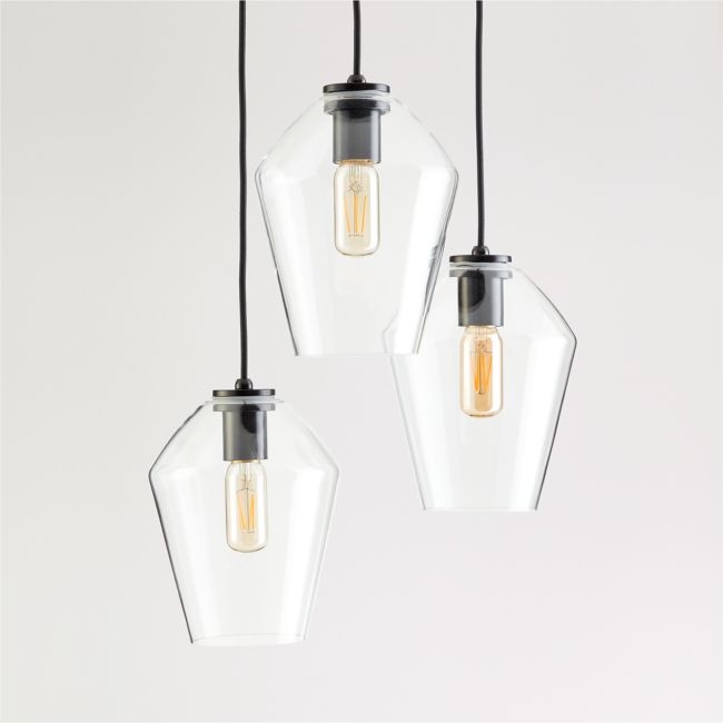 Arren Black 3-Light Round Pendant with Angled Clear Glass Shades - Image 0