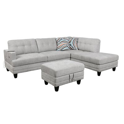 Johen 96" Wide Linen Sofa & Chaise with Ottoman - Image 1