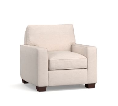 PB Comfort Square Arm Upholstered Recliner, Box Edge Memory Foam Cushions, Performance Brushed Basketweave Indigo - Image 1