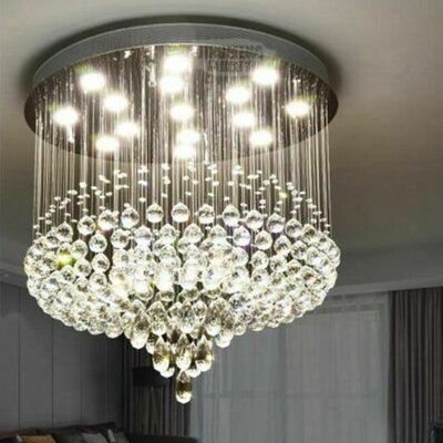 Silver K9 Crystal Ceiling Light With Drop-Shape Crystal Pendant GU10*9 (Bulb Included) - Image 0