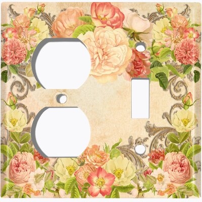 Metal Light Switch Plate Outlet Cover (Pink Rose Frame 1 - (L) Single Duplex / (R) Single Toggle) - Image 0