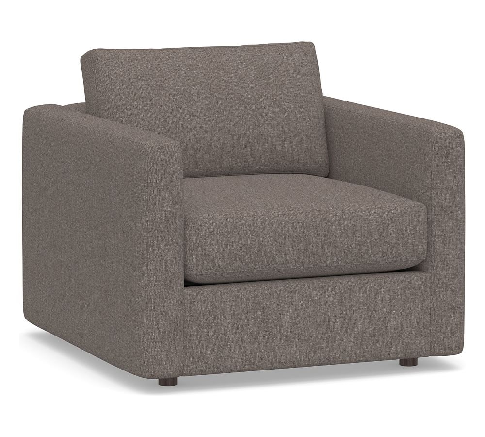 Carmel Slim Square Arm Upholstered Armchair, Down Blend Wrapped Cushions, Performance Brushed Basketweave Charcoal - Image 0