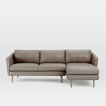 Sloane 96" Left 2-Piece Chaise Sectional, Ludlow Leather, Gray Smoke, Light Bronze - Image 2