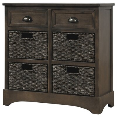 Rustic Storage Cabinet With Two Drawers And Four  Classic Rattan Basket For Kitchen/Dining Room/Entryway/Living Room, Accent Furniture - Image 0