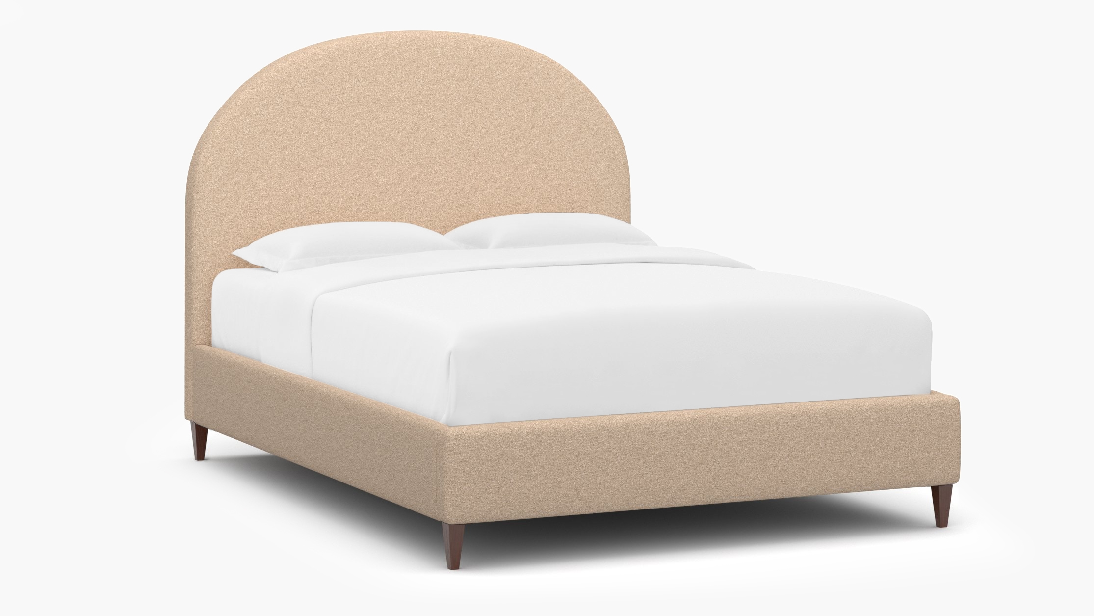 Demilune Bed, Buff Boucle, Walnut Square Tapered Leg, King - Image 1