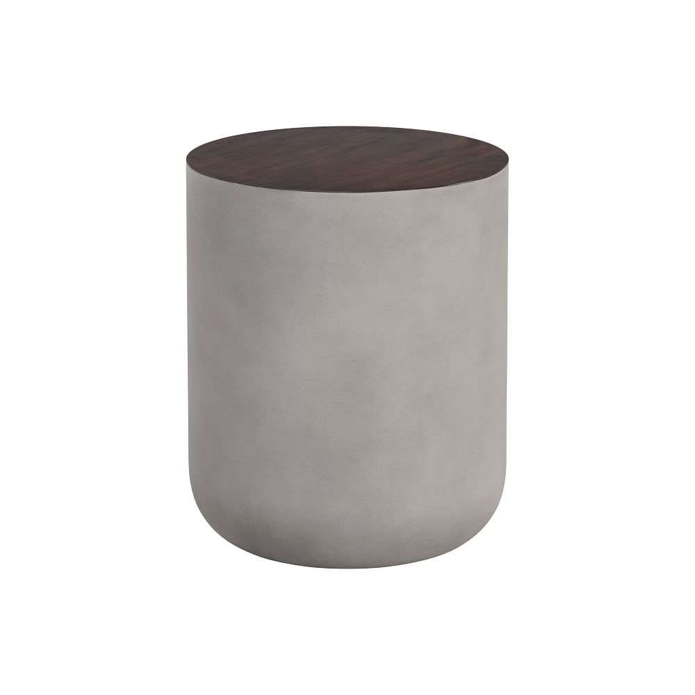 Two Tone Concrete Side Table, Gray, Wood Grain Brown - Image 0