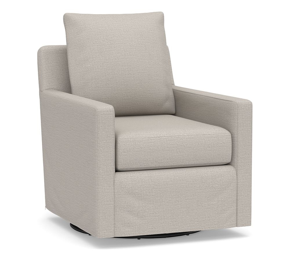 Ayden Slipcovered Swivel Glider, Polyester Wrapped Cushions, Chunky Basketweave Stone - Image 0