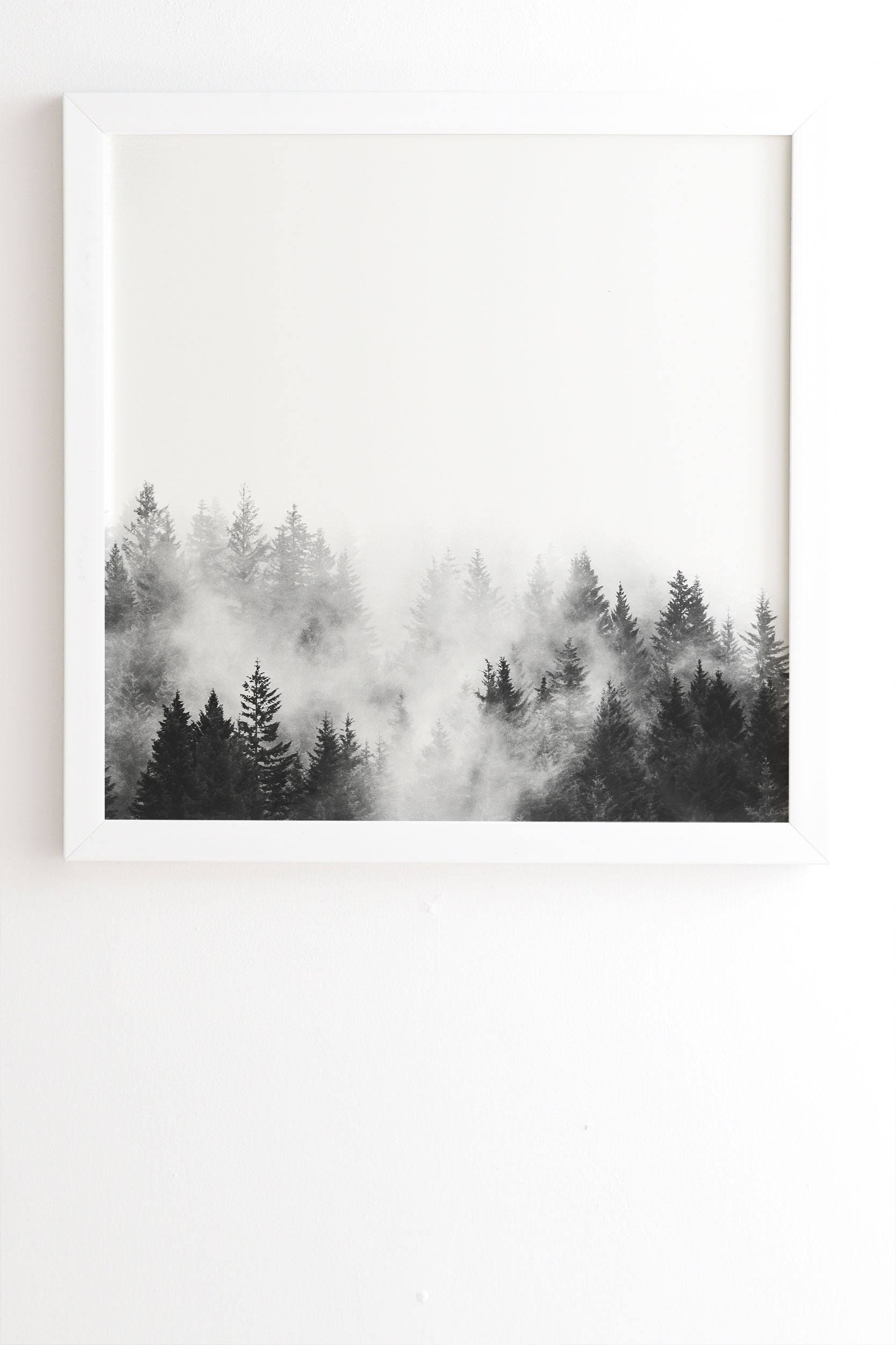 Foggy Trees Black And White by Nature Magick - Framed Wall Art Basic White 30" x 30" - Image 1