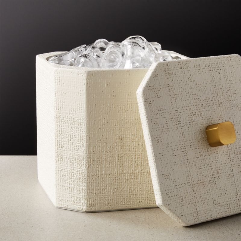 Rene Lacquered Linen White Ice Bucket - Image 1