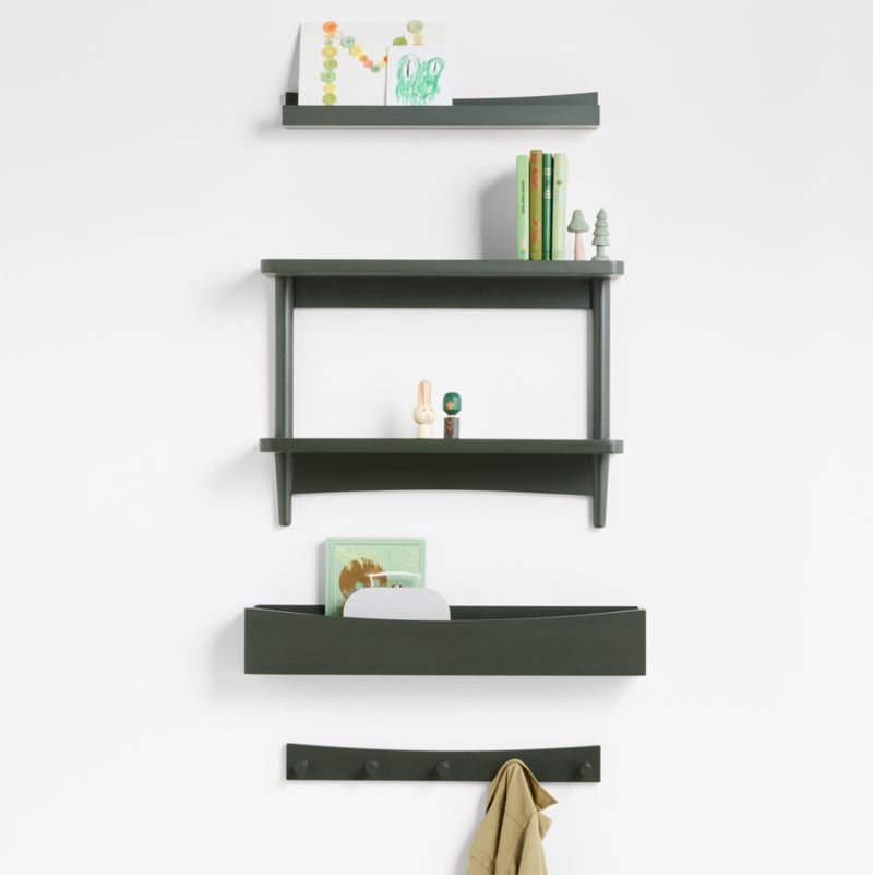Hampshire Olive Green Wood 2-Tier Kids Wall Shelf - Image 1